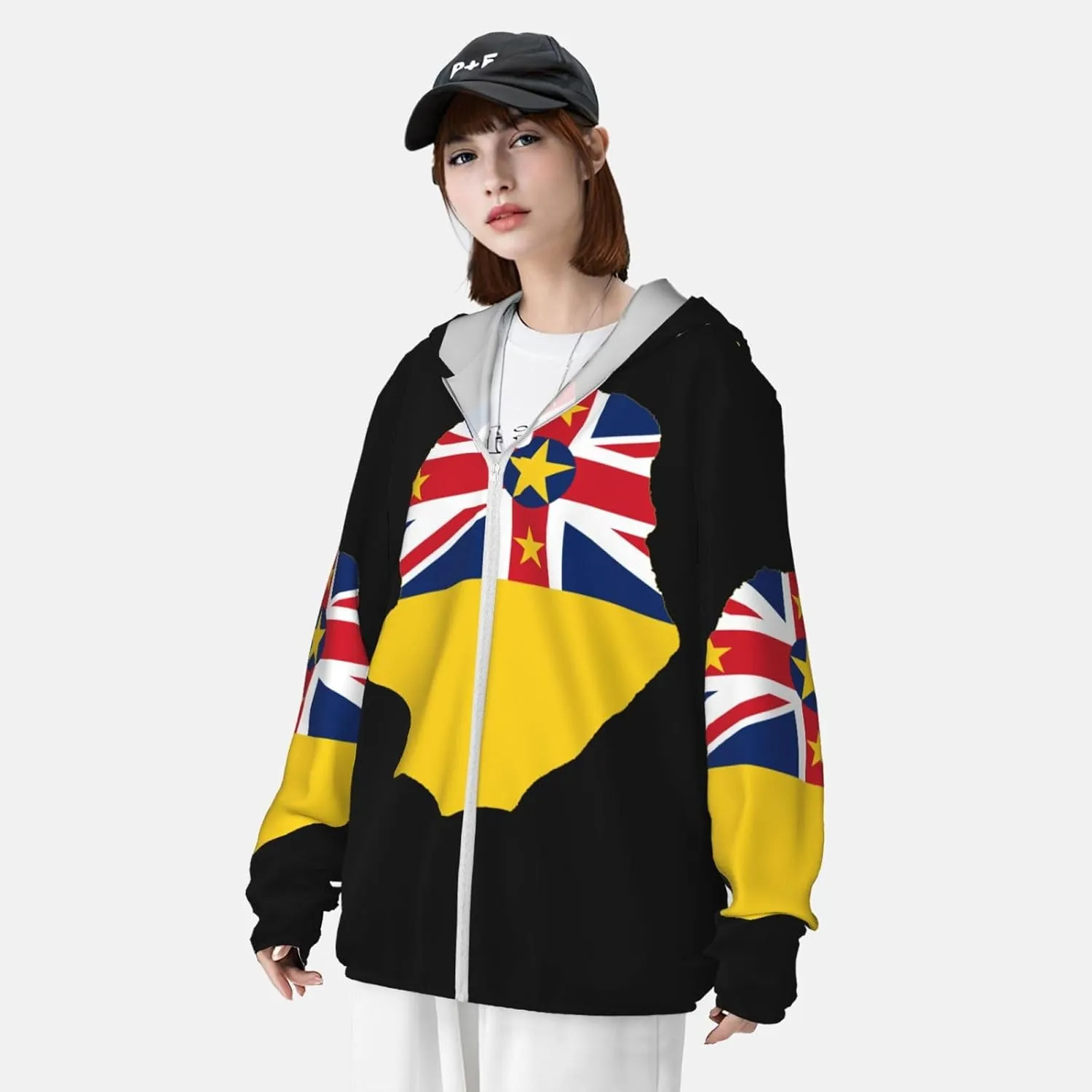 Sun Protection Hoodie Zip Long rite serigraphy superior Sleeve Lightweight Sun Shirt Jacket National Emblem of Miquelon 