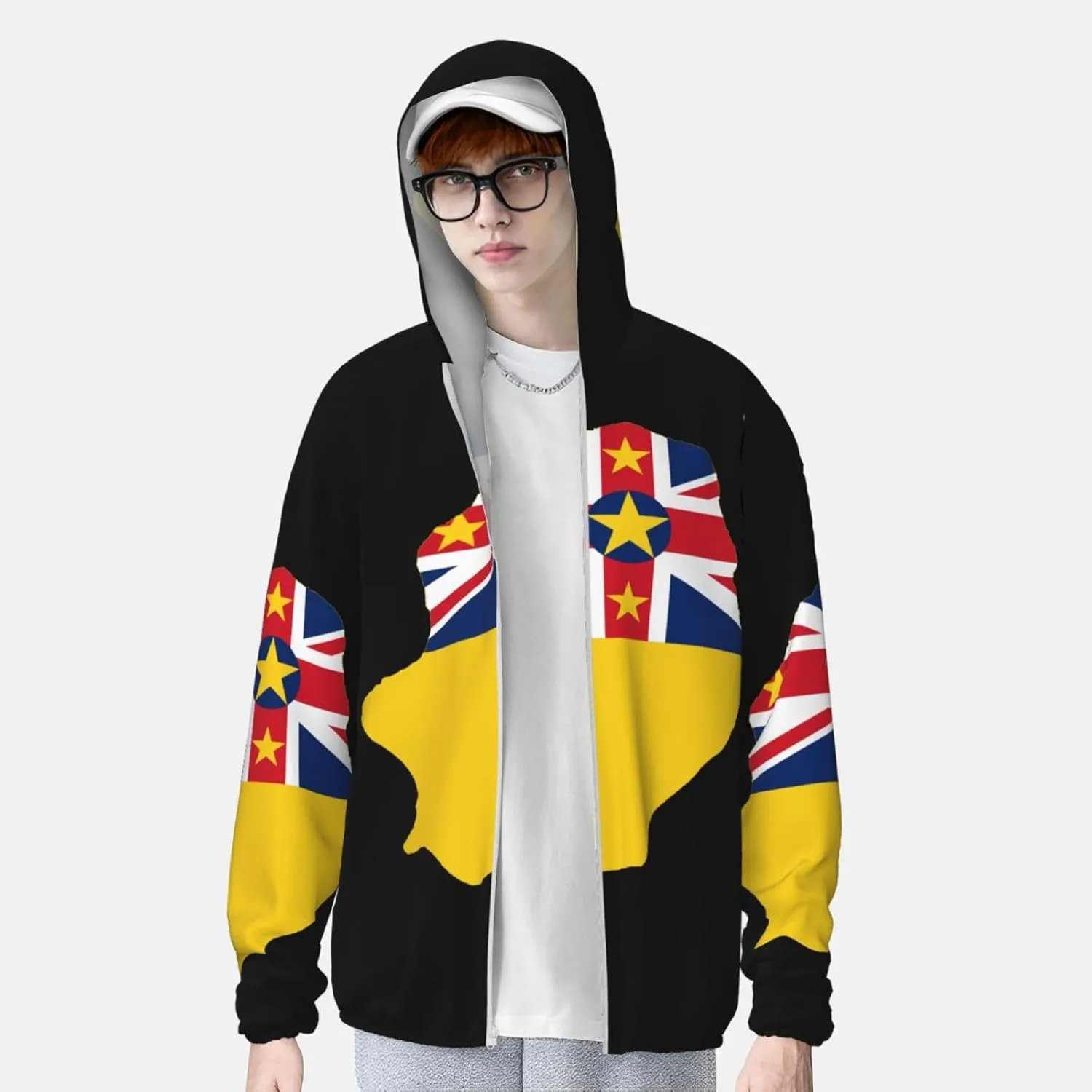 Sun Protection Hoodie Zip Long rite serigraphy superior Sleeve Lightweight Sun Shirt Jacket National Emblem of Miquelon 