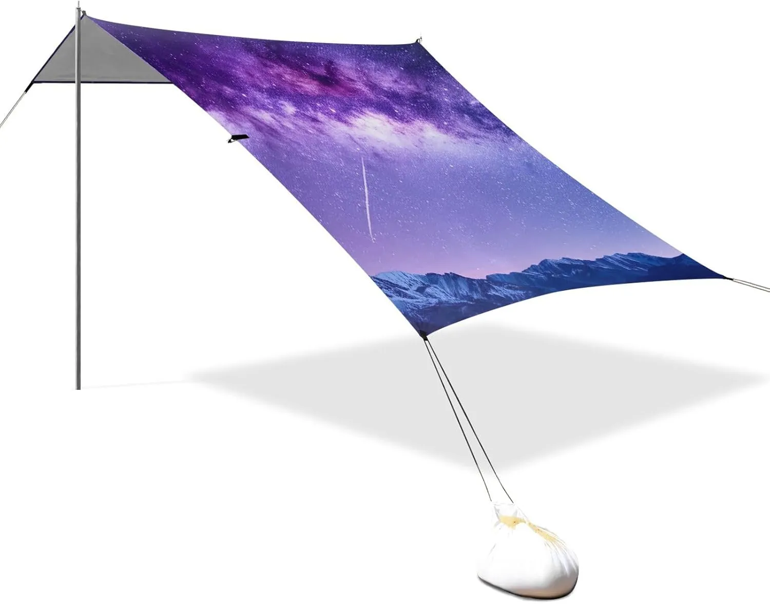 Sun Shade lease 9.2 ?? 10.5 FT Aesthetic Sand Camping Sun Shelter Wind Sail Shade with Sand Anchor Poles Canopy Tent Beach Purple Night Sky Stars Outdoor Patio 