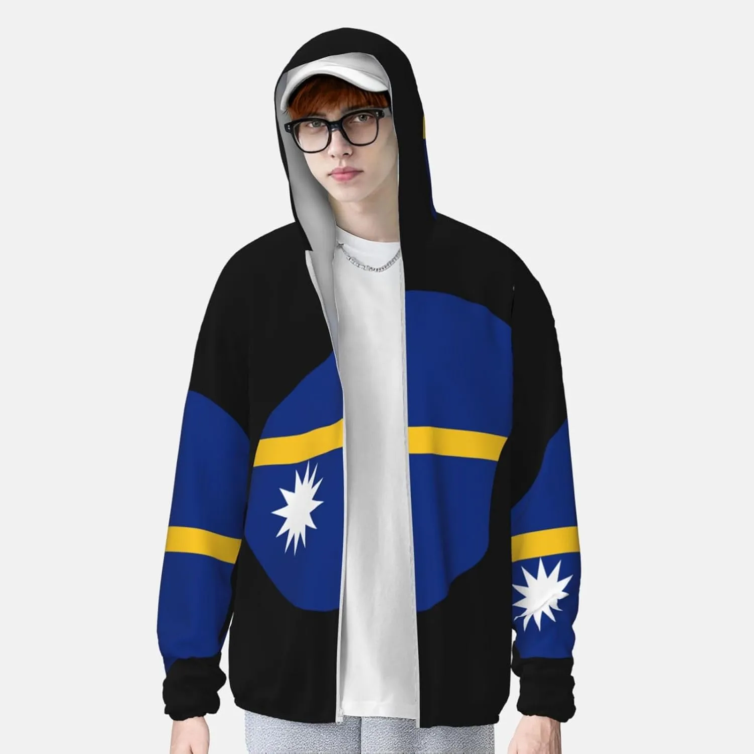 Sun Shirt Jacket Flag of Nauru Map Greece domain digest enterprise document Sun Protection Hoodie Zip Long Sleeve Lightweight 