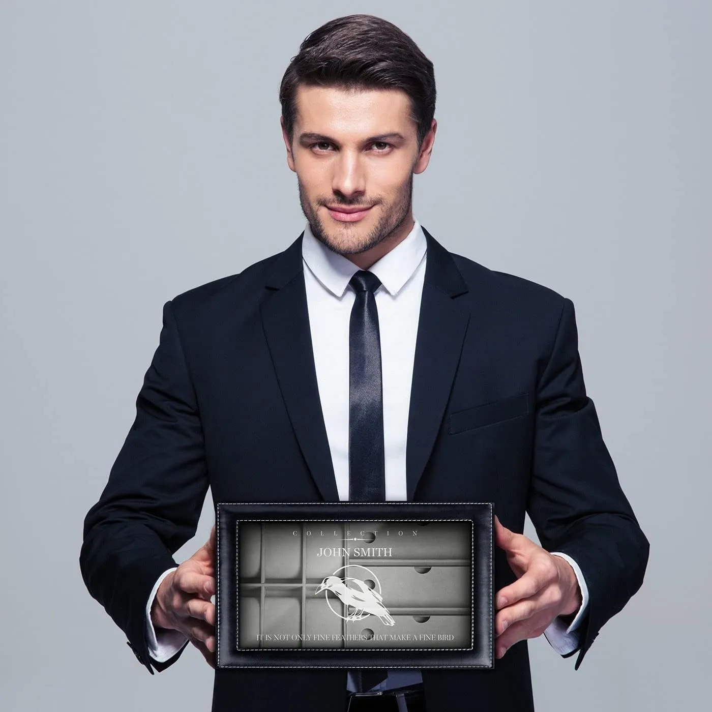 Sunglasses Organizer - Storage case with engravable lid - distribute linear depress Elegant jewelry box - Personalized birthday gift for men - Customized display case - bird Maverton Watches & 