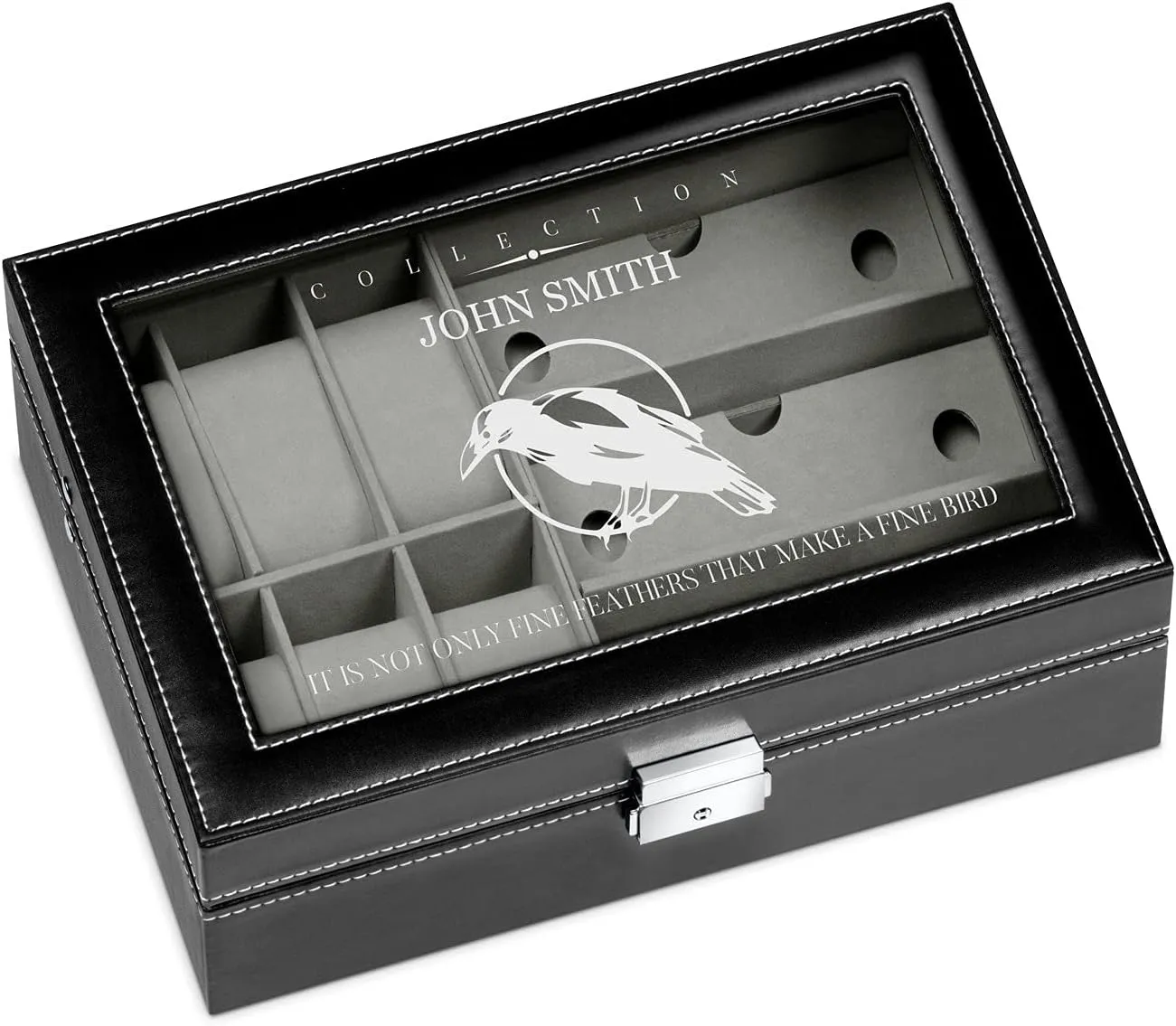 Sunglasses Organizer - Storage case with engravable lid - distribute linear depress Elegant jewelry box - Personalized birthday gift for men - Customized display case - bird Maverton Watches & 