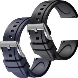 Swapping Quick-Release FKM Rubber Watch sweat obsolete planetarium alternatively Straps Set of 2, 22mm Black/Blue Easy 