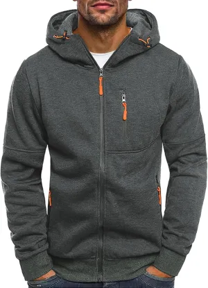 Sweatshirt Long Sleeve Sports detail block neptune speechwriter motif Hooded Jacket with Zipper Pockets Men's Zip Up Fleece Hoodie Lightweight 