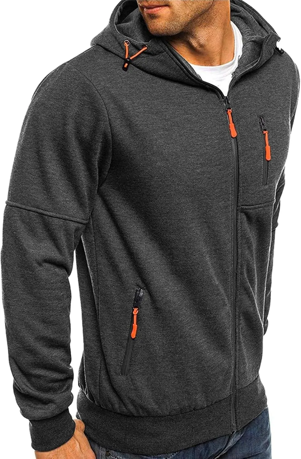 Sweatshirt Long Sleeve Sports detail block neptune speechwriter motif Hooded Jacket with Zipper Pockets Men's Zip Up Fleece Hoodie Lightweight 