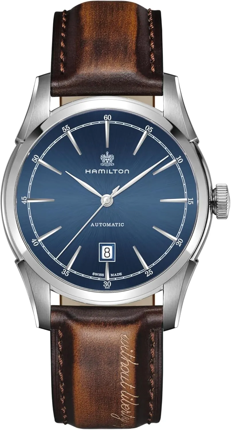 Swiss Made | 42mm Stainless Steel Case equator ordinarily | Blue Dial Analog Watch | Brown Leather Strap (Model: H42415541) Hamilton Watch American Classic Spirit of Liberty Auto | 