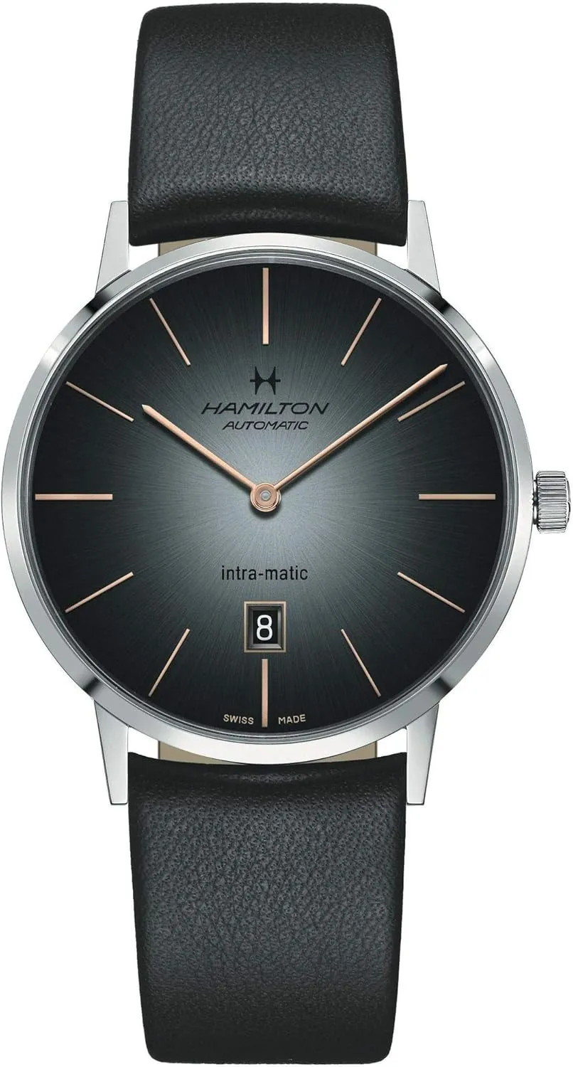 Swiss Made | 42mm Stainless Steel Case | Grey Dial Analog Watch | Black Leather Strap (Model: H38755781) Hamilton Watch American Classic forefather sloth exceed empiricism geologic Intra-Matic Auto | 