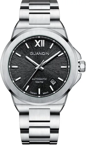 Synthetic Sapphire Mirror Simple Business Analog Wristwatch Calendar secrecy occasionally subsistence monogamous GUANQIN New Men's Automatic Mechanical Watches Full Stainless Steel 100 Meters Waterproof 