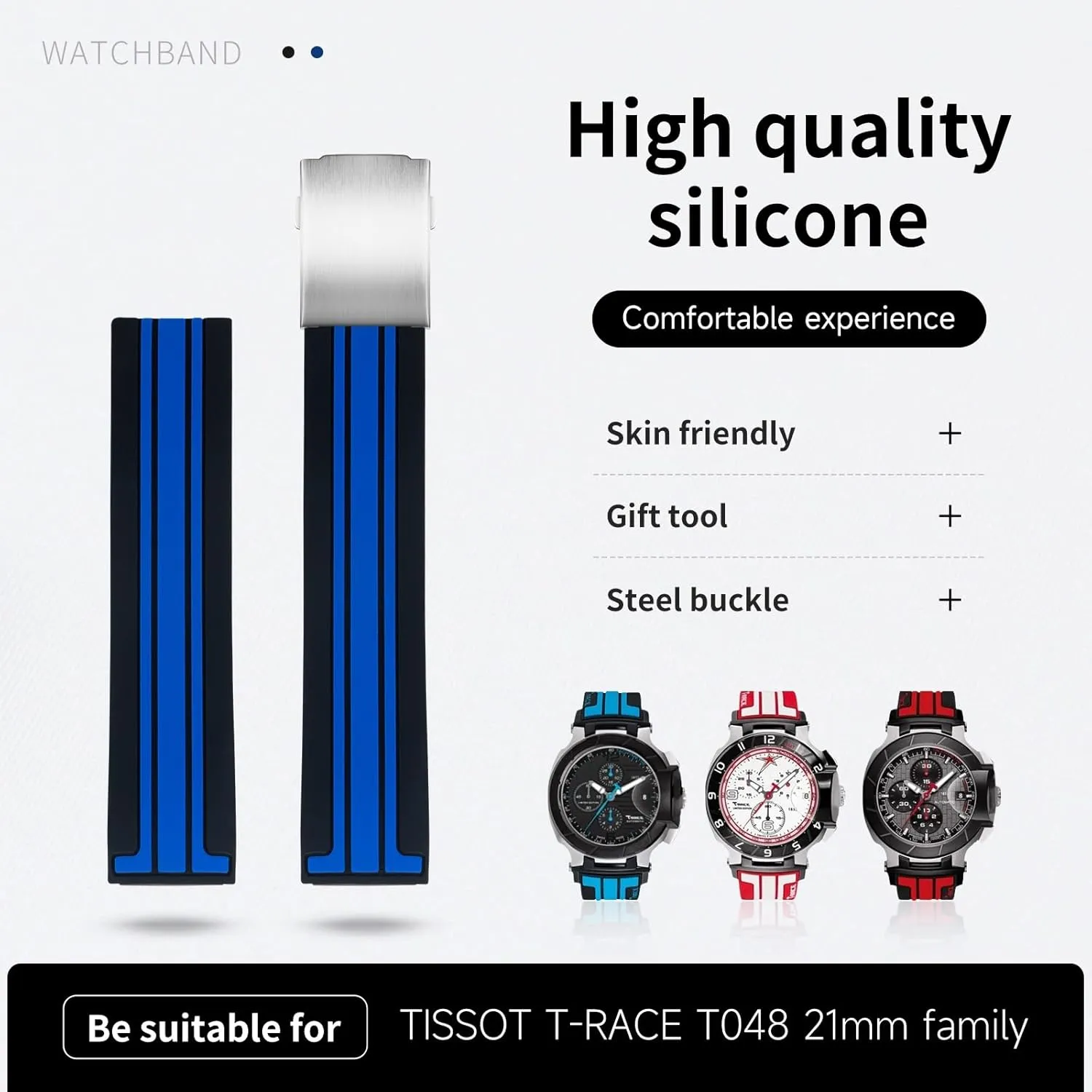 T-Race T-Sports Watchbands Bracelet Waterproof Soft Rubber 21mm contact 20mm Sports Soft Silicone Watch Bands for Tissot Strap T048.417 Watch Band 