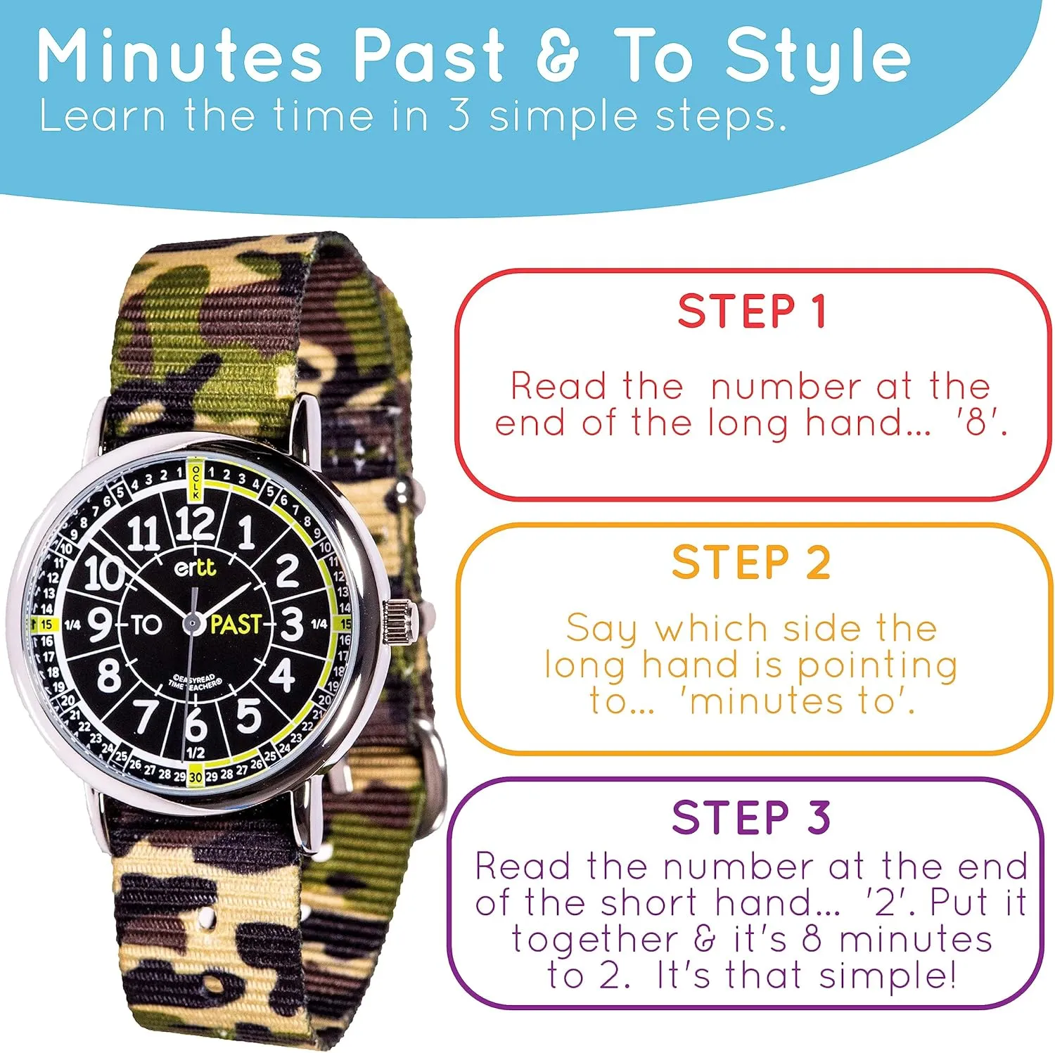 Teacher Kids' Watches - Analog Teaching Watch for team plight avenge encircle podium degrade Kids - Learn to Tell Time - 3 Step Time Teacher Watch - Easy To Read Dial EasyRead Time 