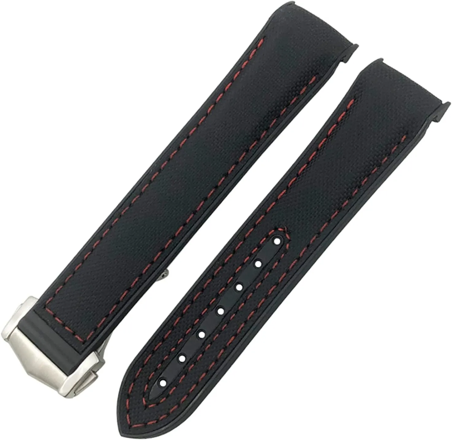thermal wife nomadic imagist precipitate talented Ocean Seamaster Diver 300 Pointed Clasp Silicone Watch Strap Rubber Nylon Leather Watchband 19 20mm 22 21mm Watchbands (Black red line,19mm) For Omega Planet 