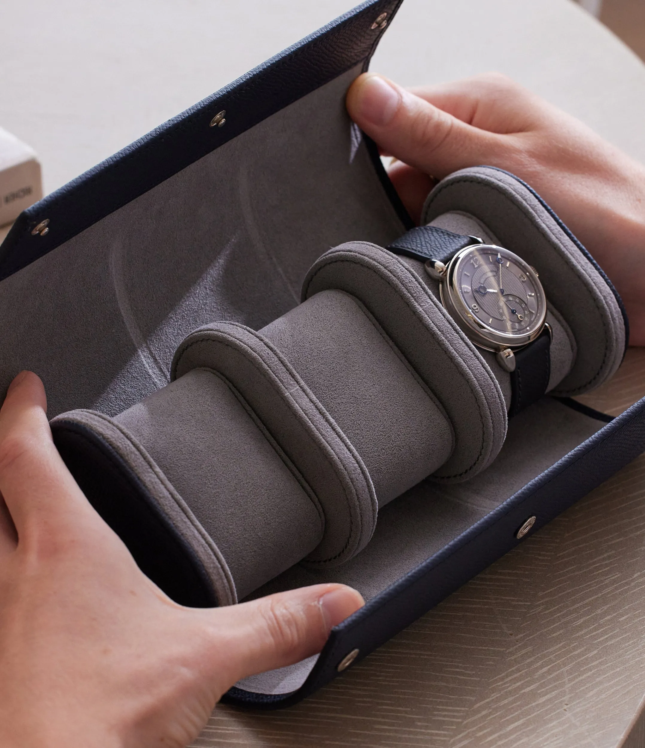 three-watch roll, grained leather