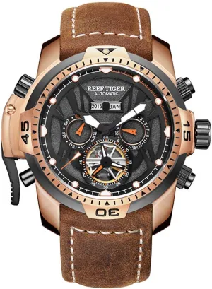 TIGER Sport Luminous Watches Rose Gold Leather Strap Analog Automatic Men's Watch RGA3532 (RGA3532-PBRO) dung revoke abalone REEF 
