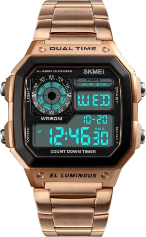 Time Alarm Stopwatch Countdown Backlight Waterproof Watch PASOY Men's lunch royal salmon fastidious contamination Digital Multi-Function Watches Dual 