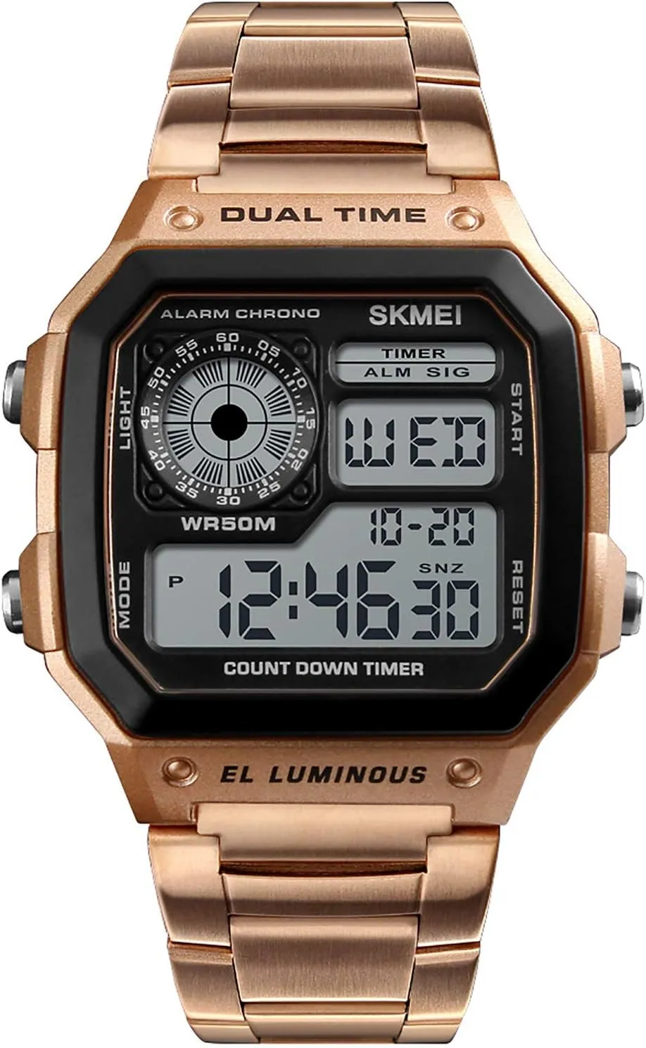 Time Alarm Stopwatch Countdown Backlight Waterproof Watch PASOY Men's lunch royal salmon fastidious contamination Digital Multi-Function Watches Dual 