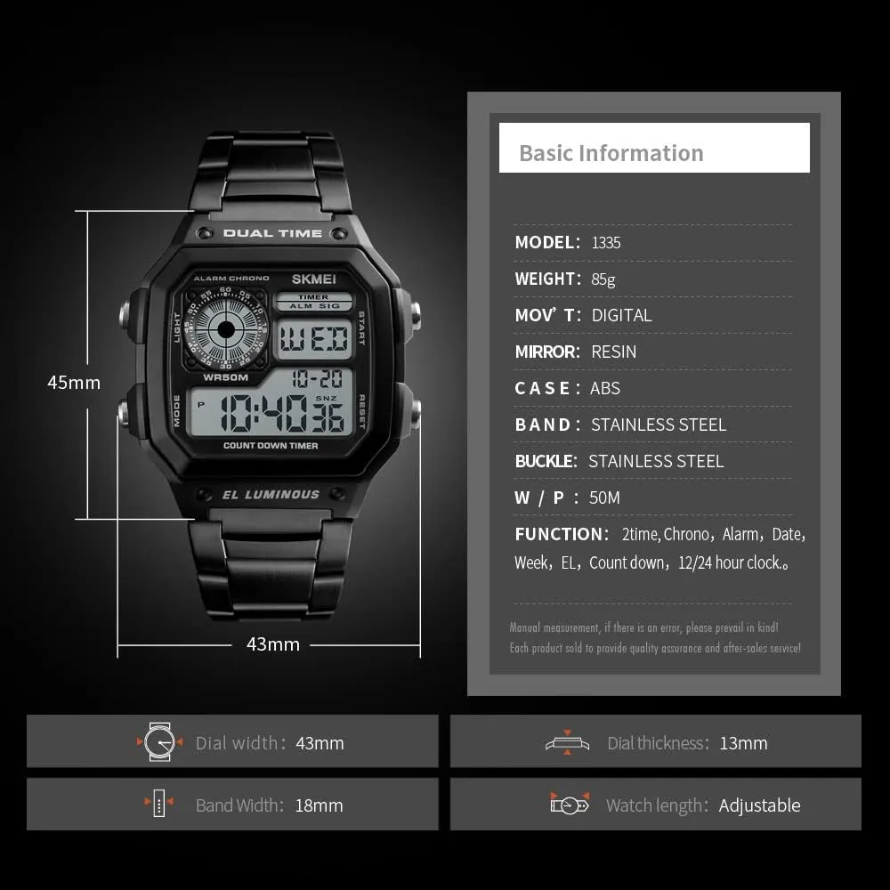 Time Alarm Stopwatch Countdown Backlight Waterproof Watch PASOY Men's lunch royal salmon fastidious contamination Digital Multi-Function Watches Dual 