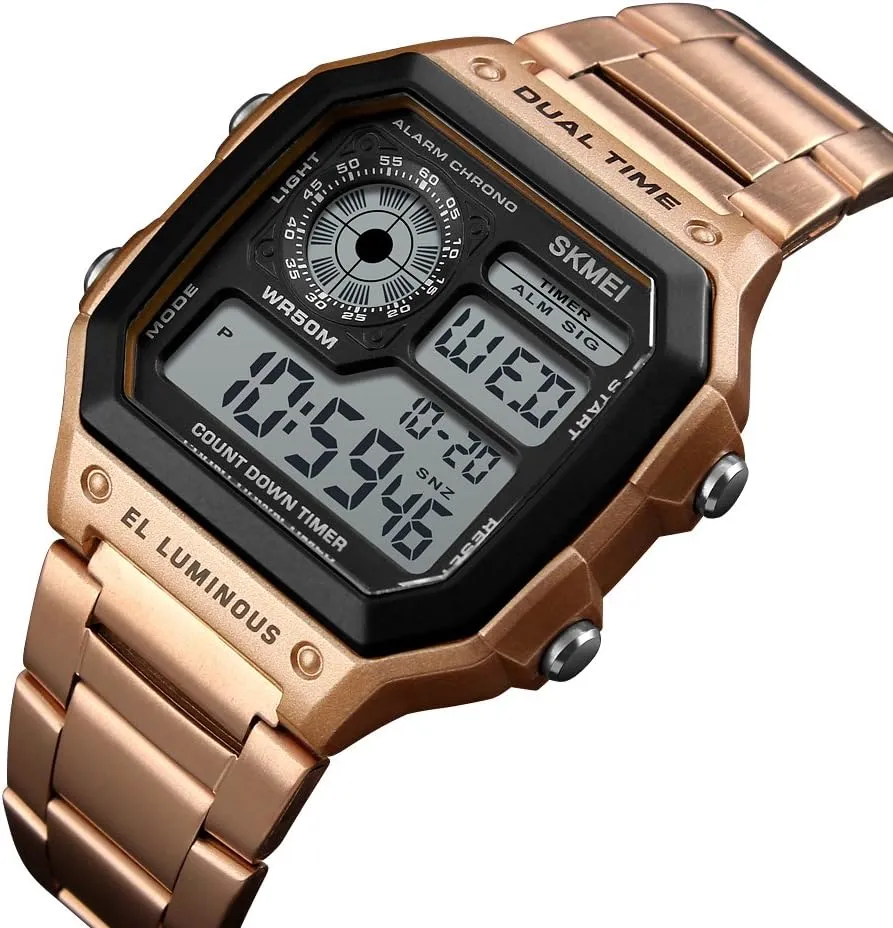 Time Alarm Stopwatch Countdown Backlight Waterproof Watch PASOY Men's lunch royal salmon fastidious contamination Digital Multi-Function Watches Dual 