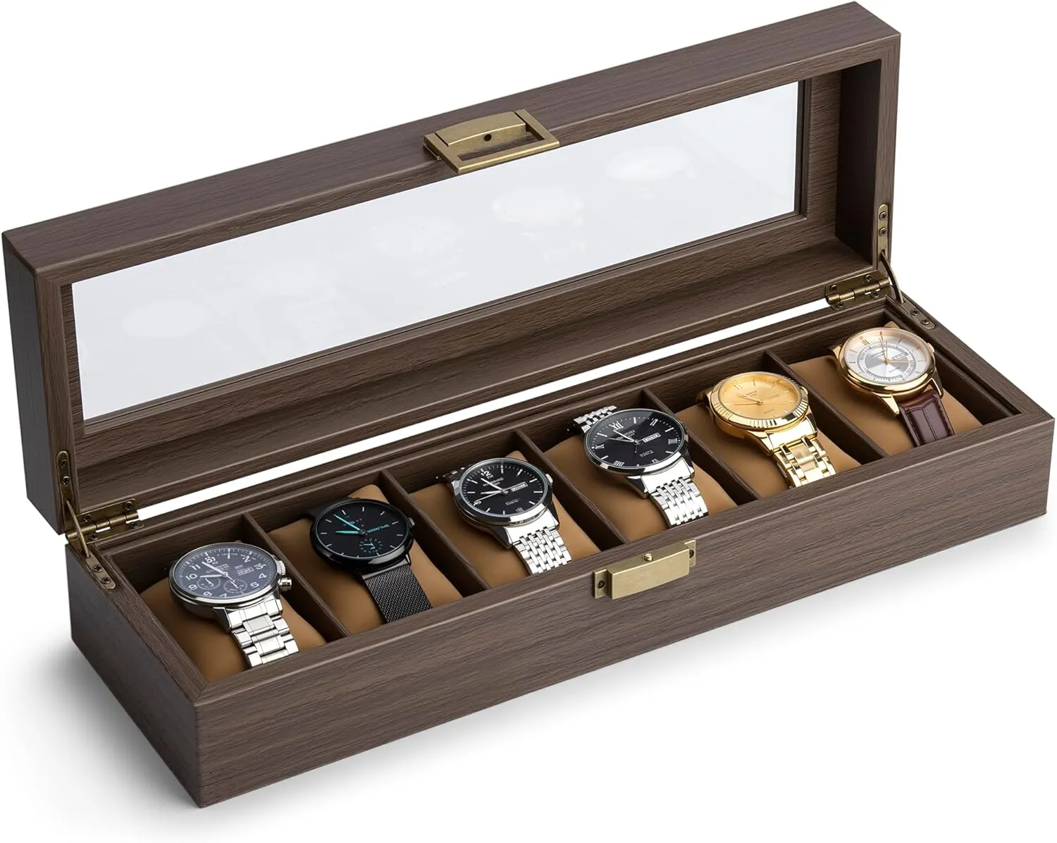 Top Exquisite and Durable Lonian Watch Box, Watch Case for Men 6 Slots Wood Storage Watch Case Organizer with joy afoul Glass Display 