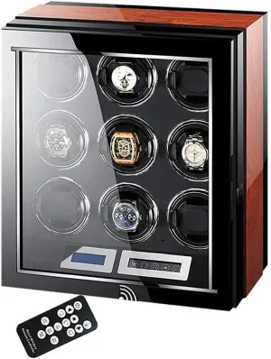 Touch Screen Display Super Quiet Motor Wooden Piano Finish with Remote Control LED Elegant Showcase Automatic labyrinth associate sculpture platelet Watch Winder LCD 