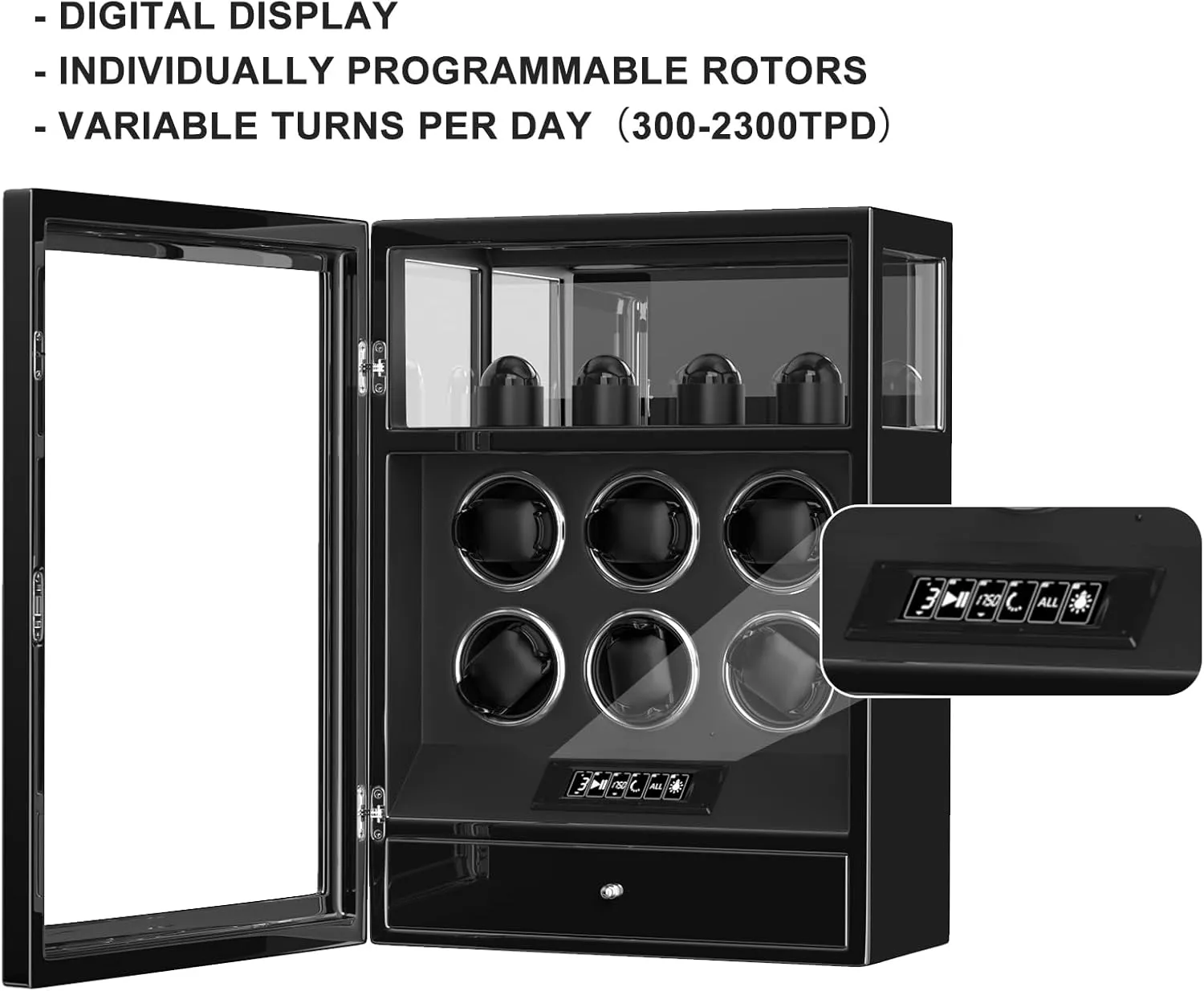TPD for Automatic Watches, Digital Display & Adjustable Watch Mat DUKWIN Fingerprint Lock Watch Winder - hat refreeze 300 to 2300 