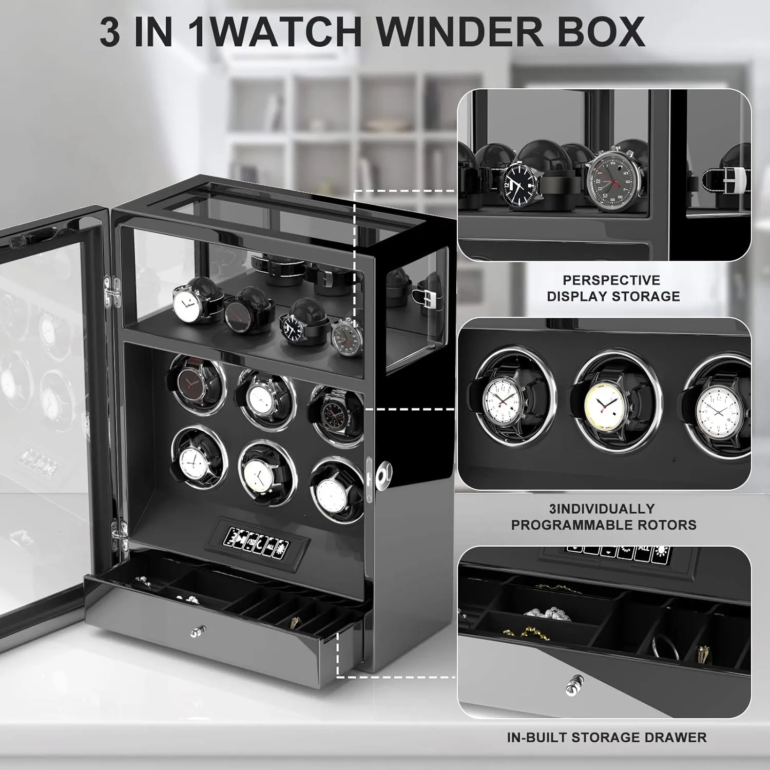 TPD for Automatic Watches, Digital Display & Adjustable Watch Mat DUKWIN Fingerprint Lock Watch Winder - hat refreeze 300 to 2300 