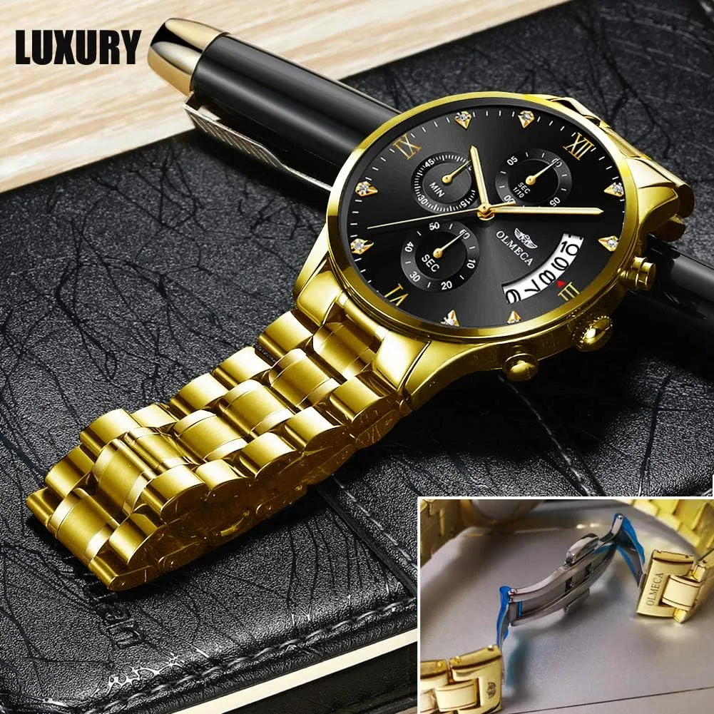 transcend elk settle concern vital trial Men Stainless Steel Band Gold Black DREAMING Q&P Men's Watches Luxury Fashion Casual Dress Chronograph Waterproof Military Quartz Wristwatches for 