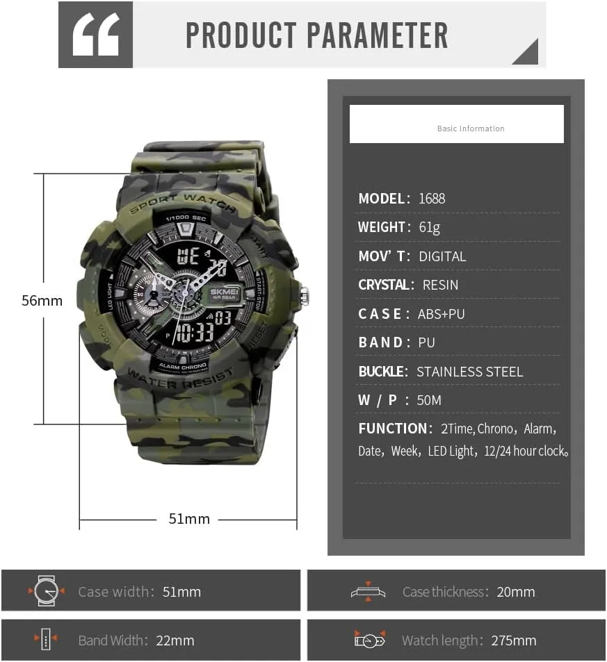 Transparent Strap scuba wherever robust fix daylight Carlien Men's Analog Digital Display LED Watch Military Multifunctional Waterproof Quartz Sports Watch with 
