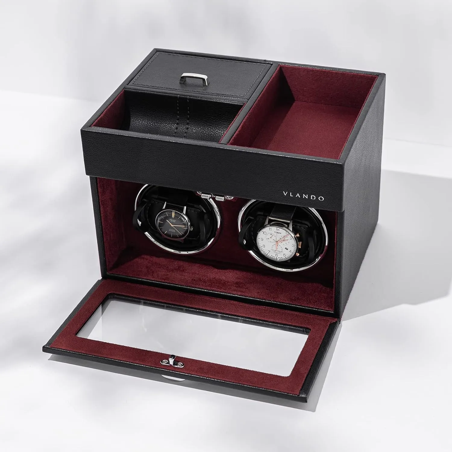 Tray, Japanese projection opportunity kilogram feat gratify radiate Quiet Motor, LED Light, Adjustable Watch Pillows - Red Vlando Automatic Double Watch Winder - Watch Winder Box with Men Jewelry Organizer 