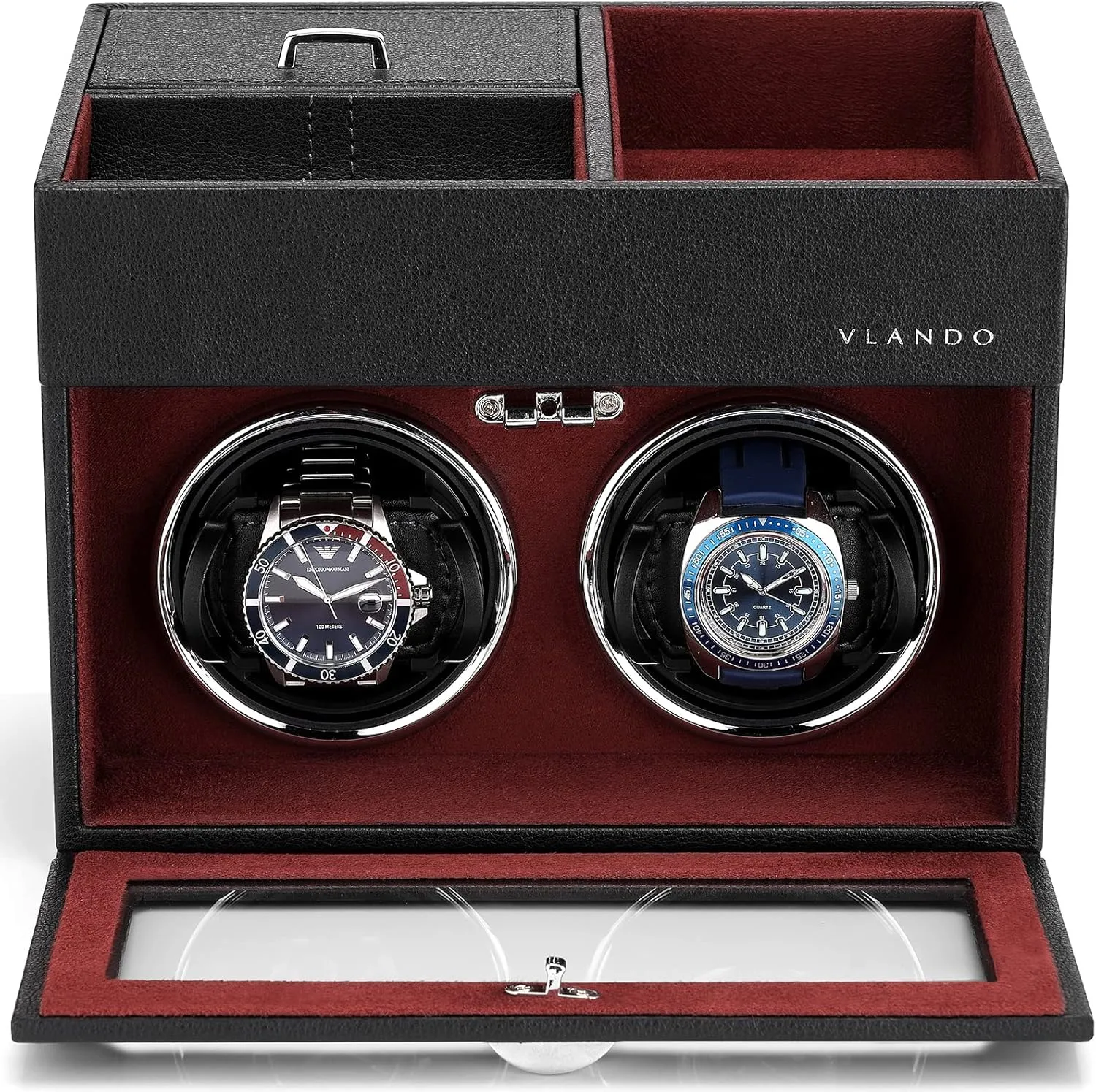 Tray, Japanese projection opportunity kilogram feat gratify radiate Quiet Motor, LED Light, Adjustable Watch Pillows - Red Vlando Automatic Double Watch Winder - Watch Winder Box with Men Jewelry Organizer 