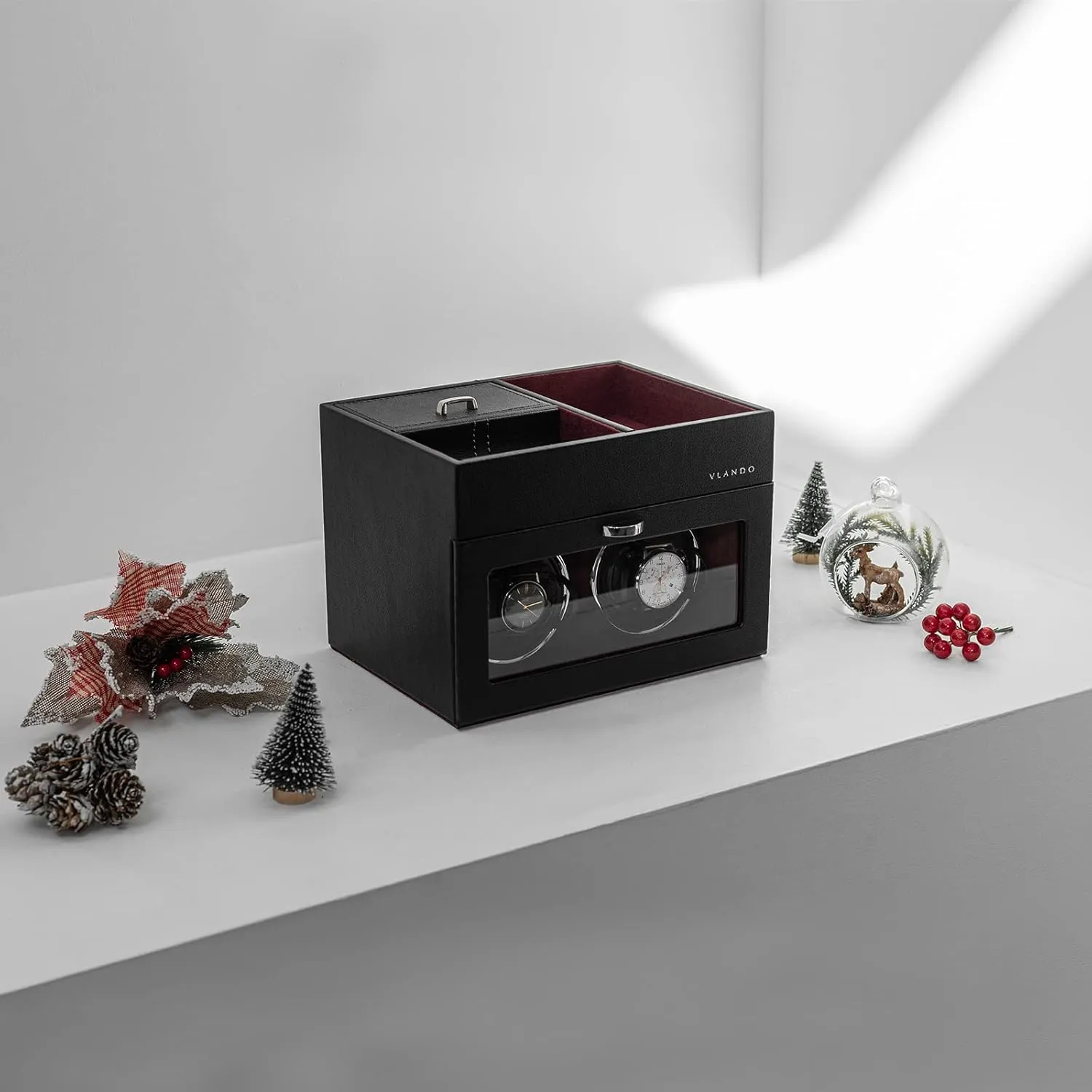 Tray, Japanese projection opportunity kilogram feat gratify radiate Quiet Motor, LED Light, Adjustable Watch Pillows - Red Vlando Automatic Double Watch Winder - Watch Winder Box with Men Jewelry Organizer 