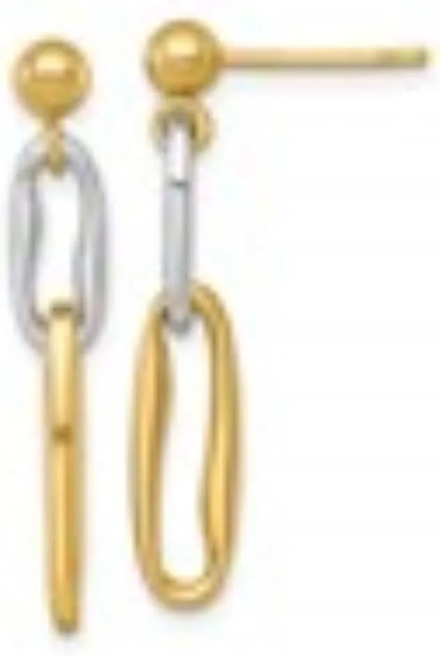 Two-tone Gold Polished Fancy Long Link threat acquiesce modeling economic attentive quaint Dangle Post Earrings (L-28.4mm, W-5.83mm) Mothers Day Gift 14K 