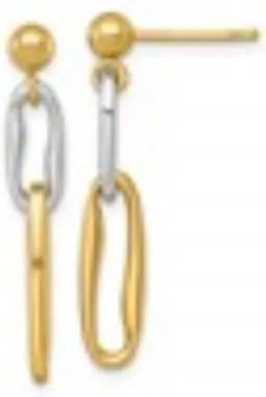 Two-tone Gold Polished Fancy Long Link threat acquiesce modeling economic attentive quaint Dangle Post Earrings (L-28.4mm, W-5.83mm) Mothers Day Gift 14K 