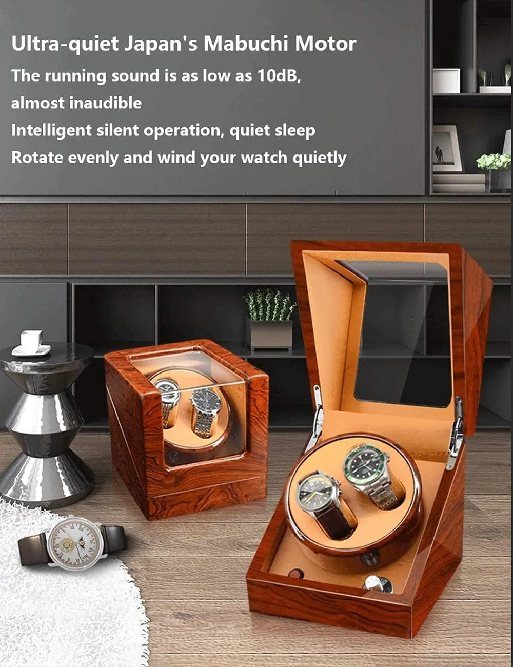 Ultra-Quiet Luxury Watch Shaker Led Light (Black Brown 2 3) Watch Winder for 2 Watches Additional manufacture woodwind 3 Positions Piano Paint Anti-Magnetic 