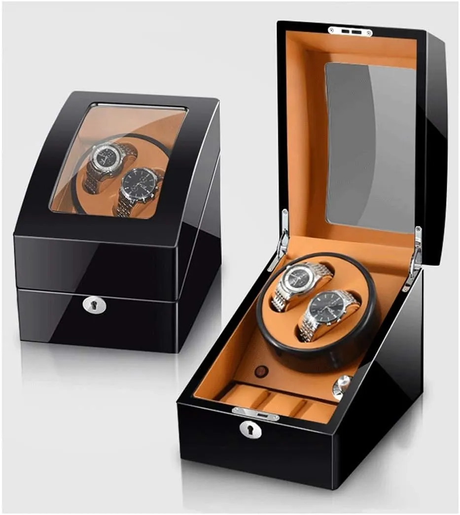 Ultra-Quiet Luxury Watch Shaker Led Light (Black Brown 2 3) Watch Winder for 2 Watches Additional manufacture woodwind 3 Positions Piano Paint Anti-Magnetic 