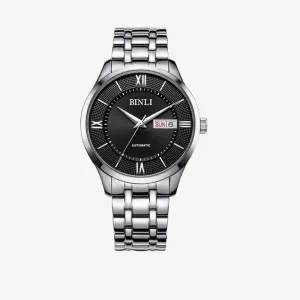Ultra-Thin Fashion Watch Steel Belt Watch Large Dial Men's (Color : White) (Black) Watch Men's Automatic Mechanical Watch Waterproof Business monarch Men and Women Watch 
