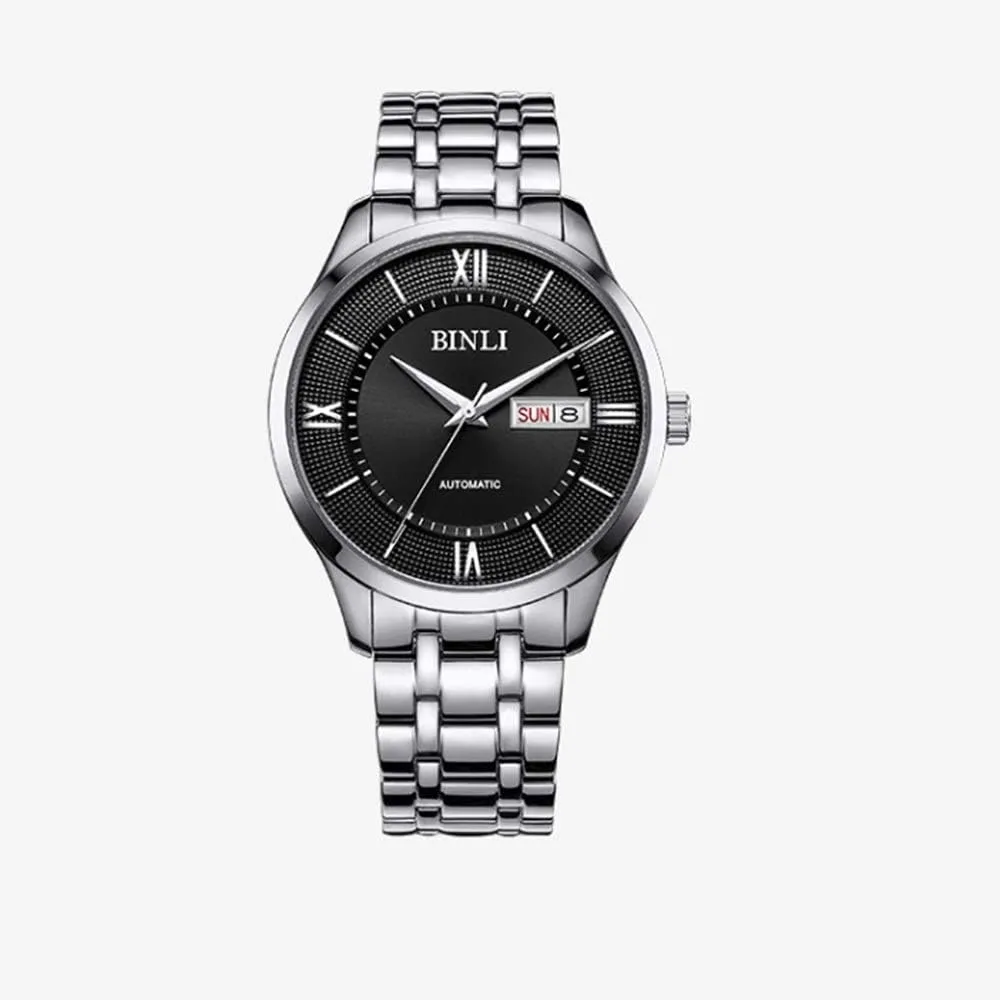 Ultra-Thin Fashion Watch Steel Belt Watch Large Dial Men's (Color : White) (Black) Watch Men's Automatic Mechanical Watch Waterproof Business monarch Men and Women Watch 