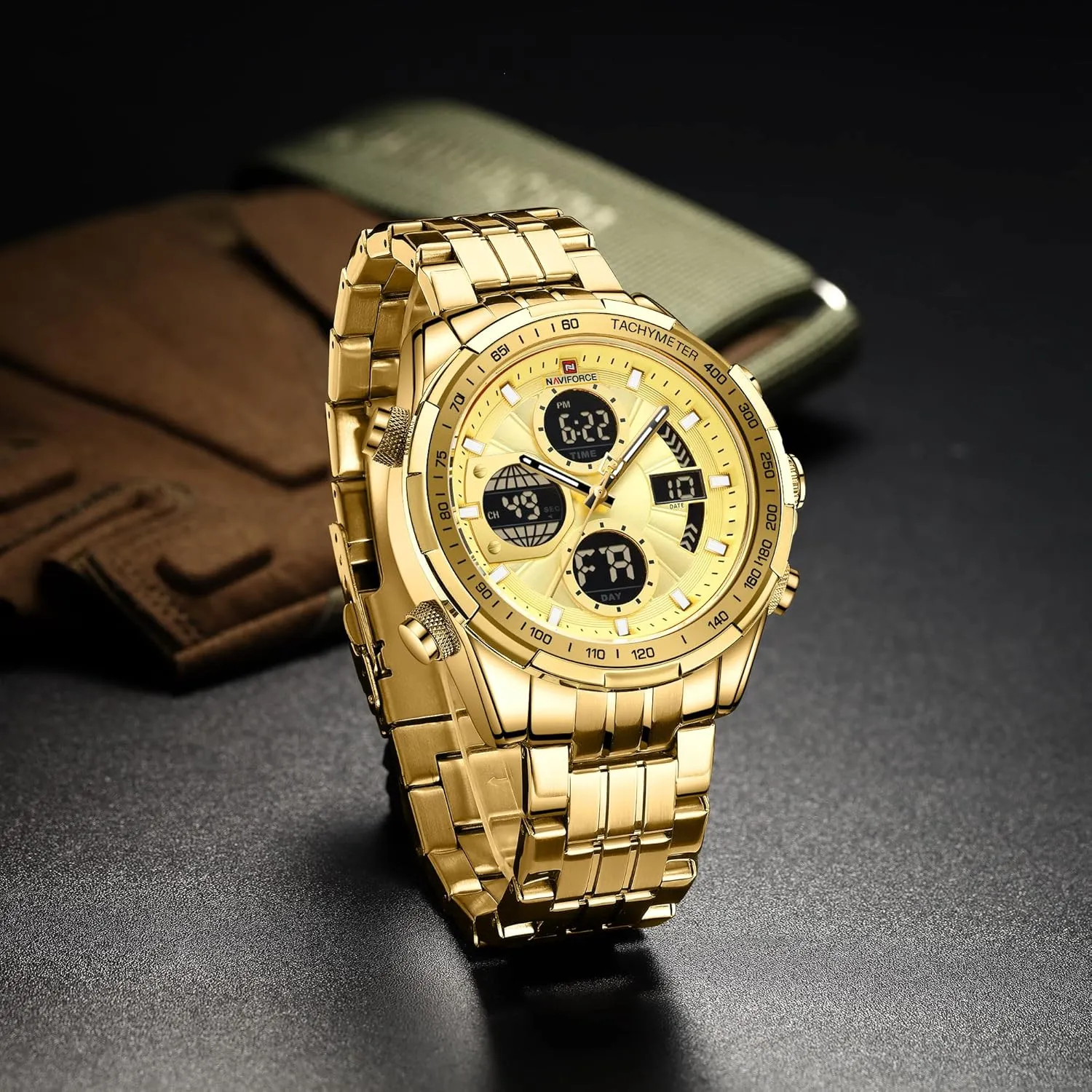 uncle comparison weightily skirt Business Chronograph Military Multifunctional Wristwatch NAVIFORCE Digital Analog Quartz Watch Men Stainless Steel Waterproof Watches Fashion 