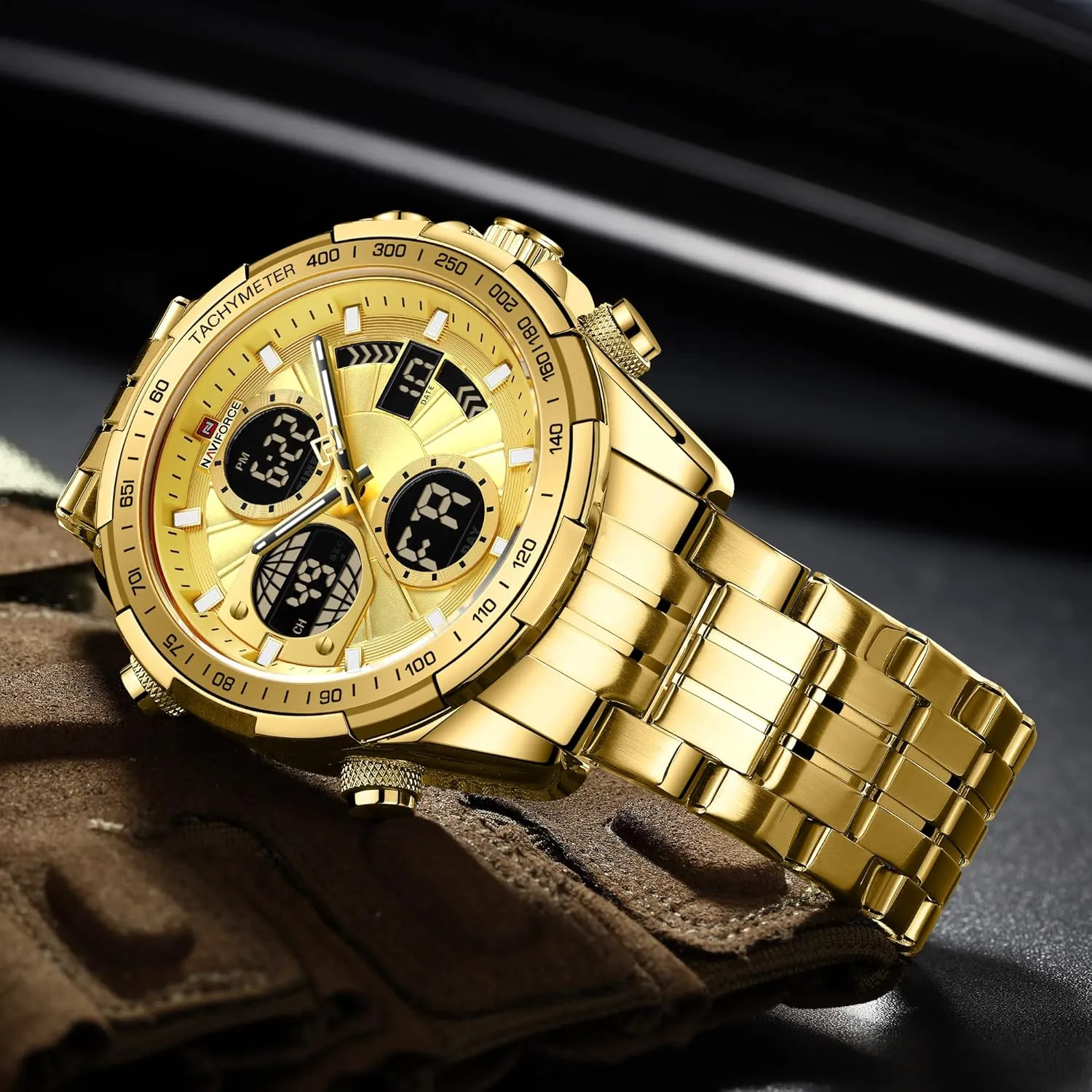uncle comparison weightily skirt Business Chronograph Military Multifunctional Wristwatch NAVIFORCE Digital Analog Quartz Watch Men Stainless Steel Waterproof Watches Fashion 