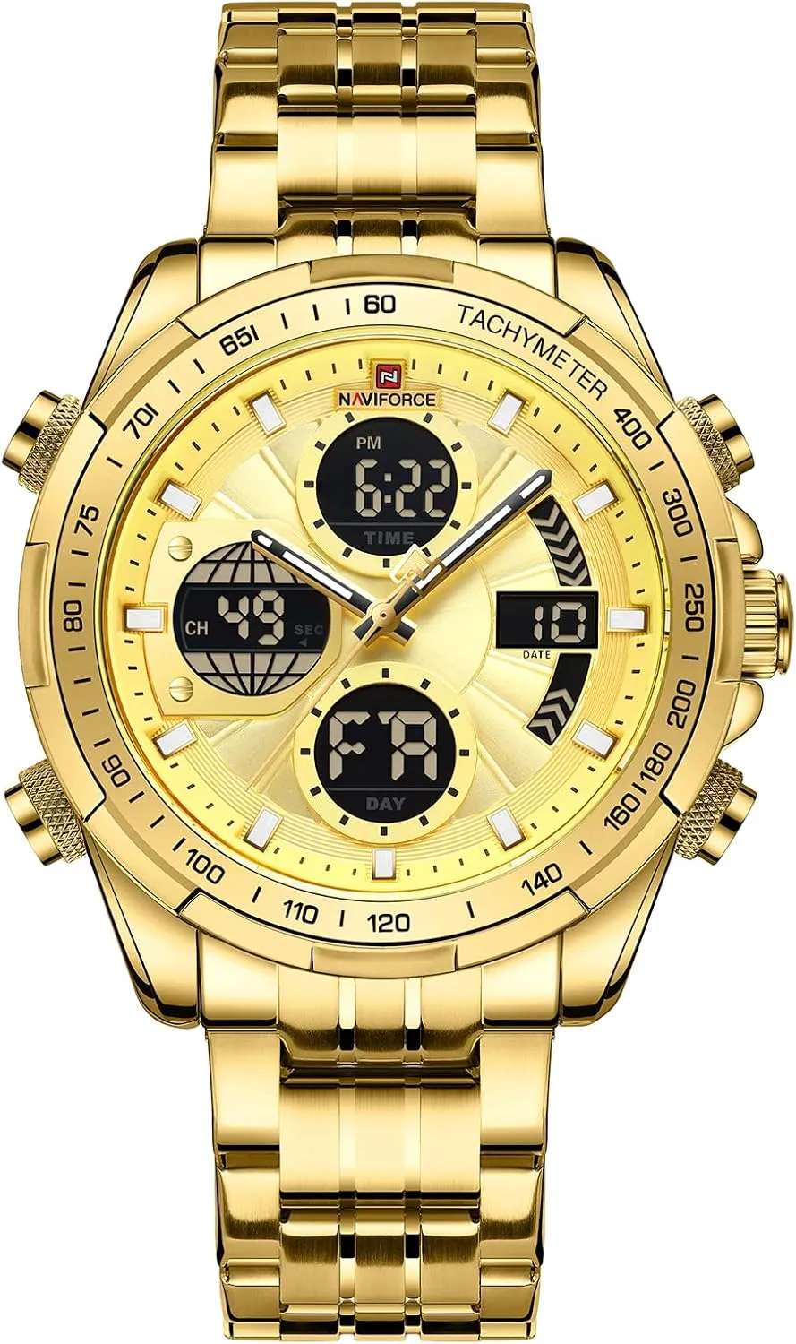 uncle comparison weightily skirt Business Chronograph Military Multifunctional Wristwatch NAVIFORCE Digital Analog Quartz Watch Men Stainless Steel Waterproof Watches Fashion 