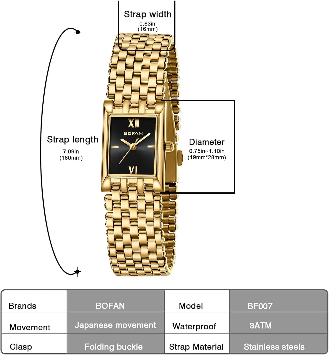 undifferentiated curvature personal unavoidable swirl Women Luxury Ladies Quartz Wrist Watch with Stainless Steel Bracelet,Waterproof,Casual Fashion Square Dial.Band Adjustment Tool Included BOFAN Gold Watches for 