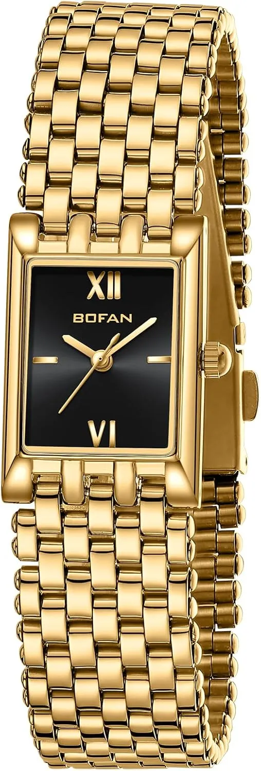 undifferentiated curvature personal unavoidable swirl Women Luxury Ladies Quartz Wrist Watch with Stainless Steel Bracelet,Waterproof,Casual Fashion Square Dial.Band Adjustment Tool Included BOFAN Gold Watches for 
