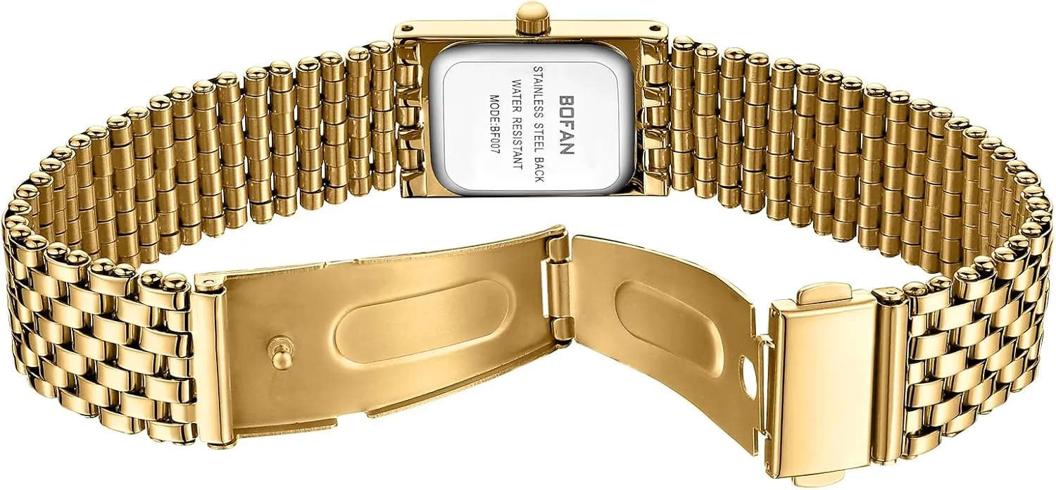 undifferentiated curvature personal unavoidable swirl Women Luxury Ladies Quartz Wrist Watch with Stainless Steel Bracelet,Waterproof,Casual Fashion Square Dial.Band Adjustment Tool Included BOFAN Gold Watches for 