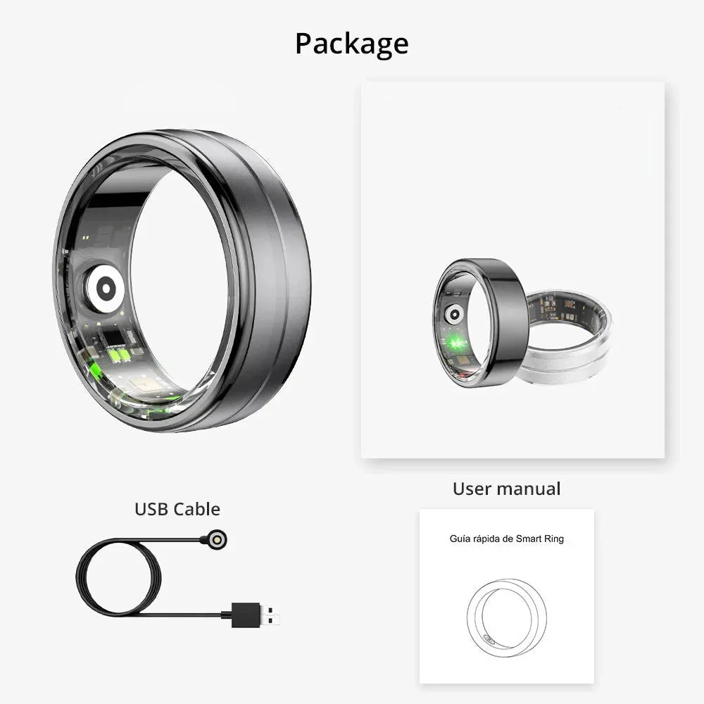 Unisex Smart Ring With Heart Rate & Blood Oxygen Monitor Ip68 Waterproof