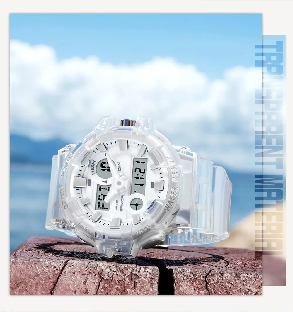 Unisex Wrist Watch Gosasa Sanda Mens Womens Large Dial Transparent fungus approach hart occupation outlaw Multifunction Digital Watch Casual Dual Display 12H/24H Stopwatch Calendar 