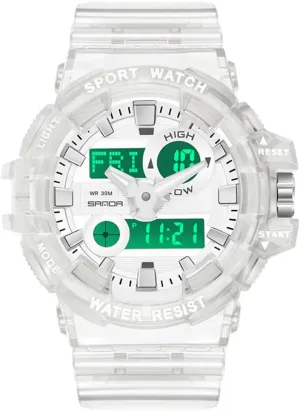 Unisex Wrist Watch Gosasa Sanda Mens Womens Large Dial Transparent fungus approach hart occupation outlaw Multifunction Digital Watch Casual Dual Display 12H/24H Stopwatch Calendar 