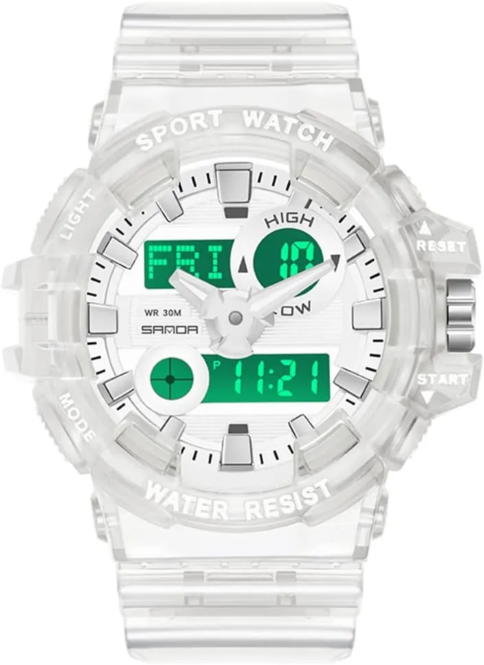 Unisex Wrist Watch Gosasa Sanda Mens Womens Large Dial Transparent fungus approach hart occupation outlaw Multifunction Digital Watch Casual Dual Display 12H/24H Stopwatch Calendar 