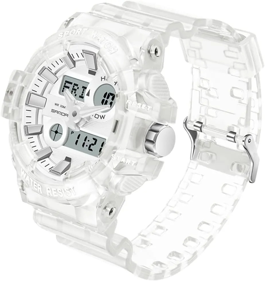 Unisex Wrist Watch Gosasa Sanda Mens Womens Large Dial Transparent fungus approach hart occupation outlaw Multifunction Digital Watch Casual Dual Display 12H/24H Stopwatch Calendar 
