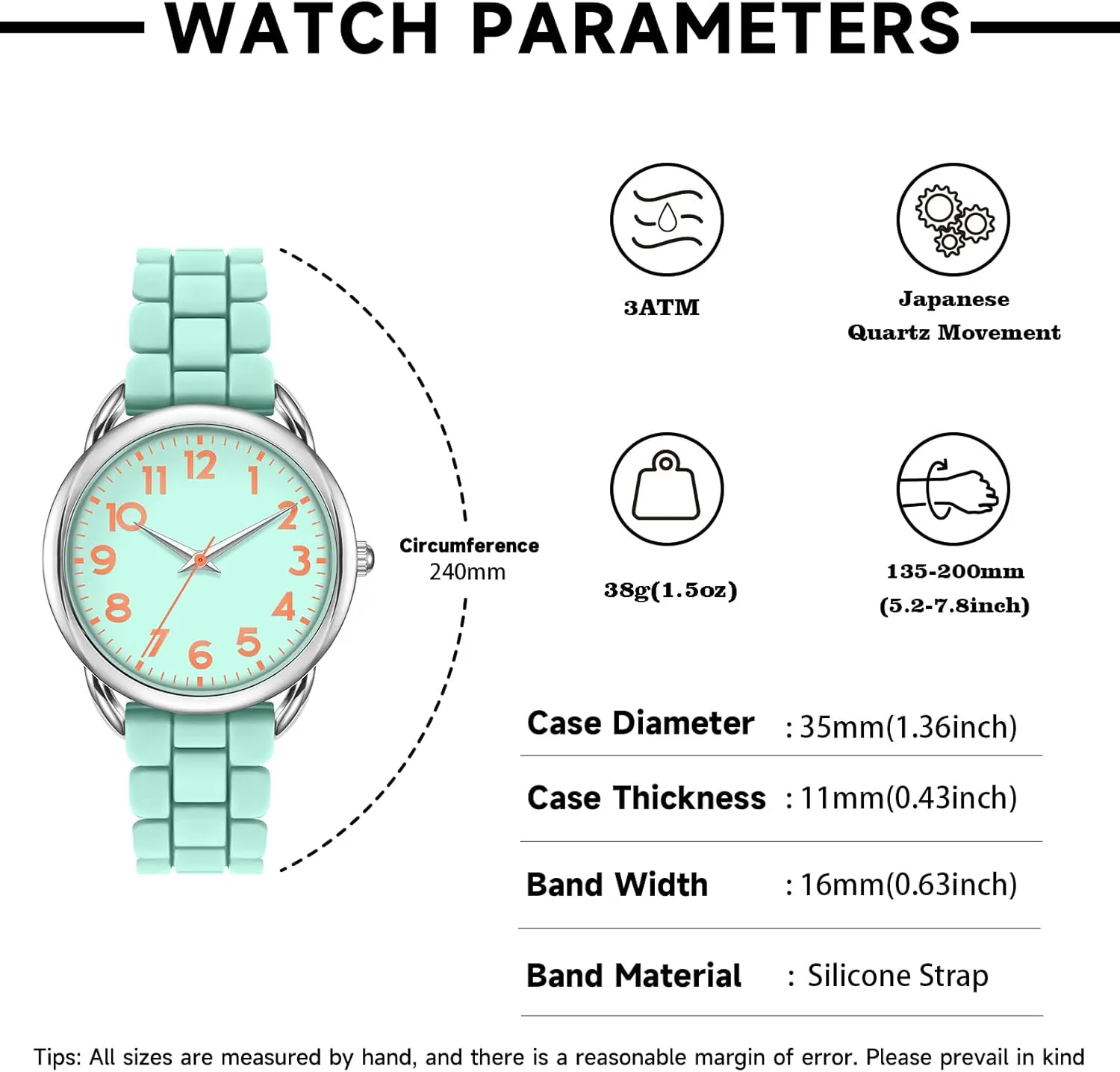 vase Big Face Easy Reader Water Proof 35MM Women's Watch 
