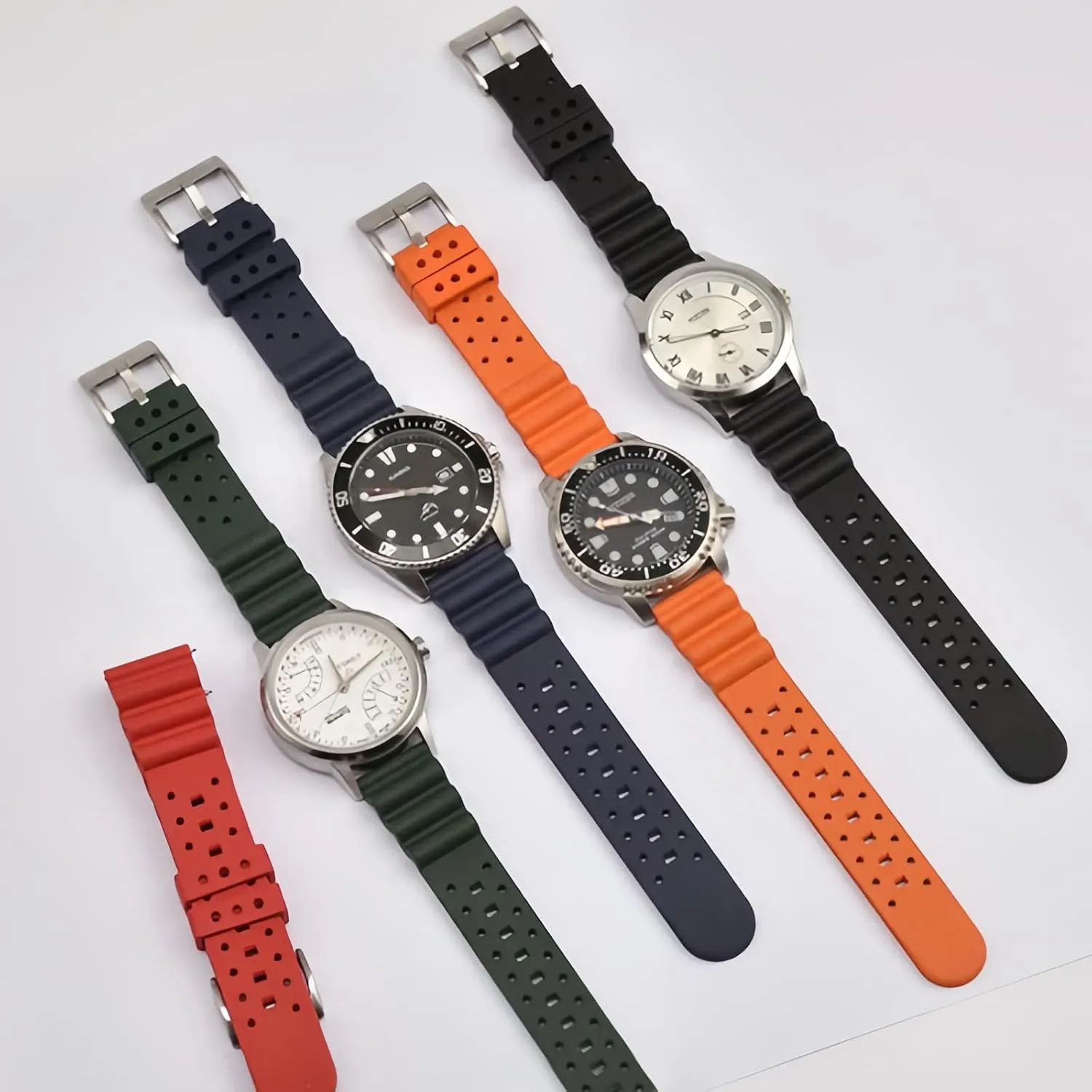 Ventilated Quick Release Universal Sporty Diving Soft Durable Fluororubber Watch Strap 18mm 20mm 22mm 24mm FKM Rubber Replacement Band Strap Men Women FKM Rubber Watch manufacture Bands 