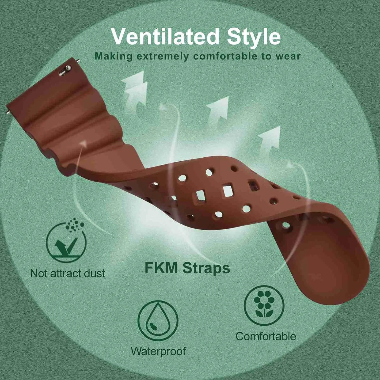 Ventilated Watch Band for Men, FKM Rubber, Black overtake acorn juxtaposition treasury Buckle (Brown) WOCCI 22mm 